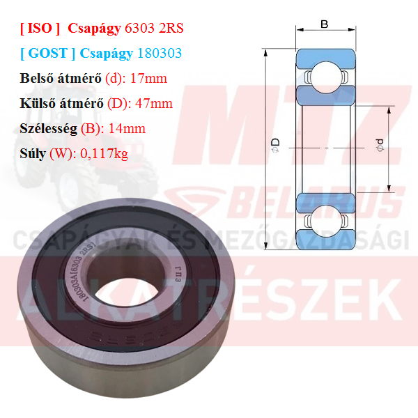 Csapágy 6303 2RS GPZгпз-36 